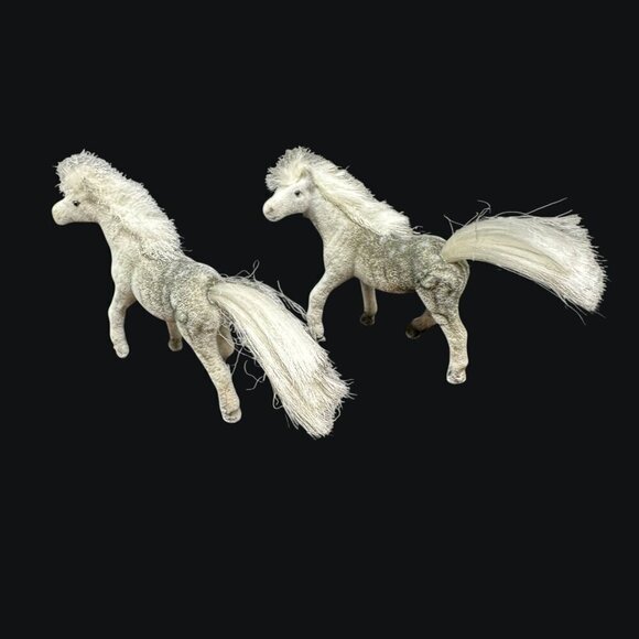Vintage White Flocked Pony Fur Mane Tail 3in Miniature Horse Toy Fuzzy White - Picture 5 of 14